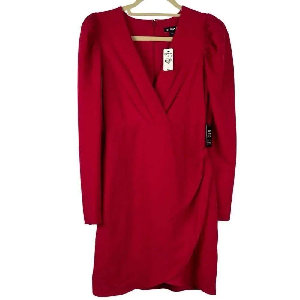 New! NWT Express V-neck Puff Shoulder Faux Wrap Mini Dress XS